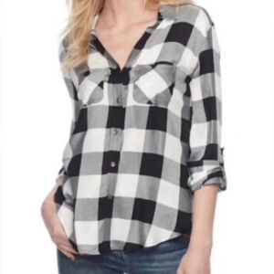 💥Lucky Brand Women Buffalo Plaid Buttons Down Top Black & White M